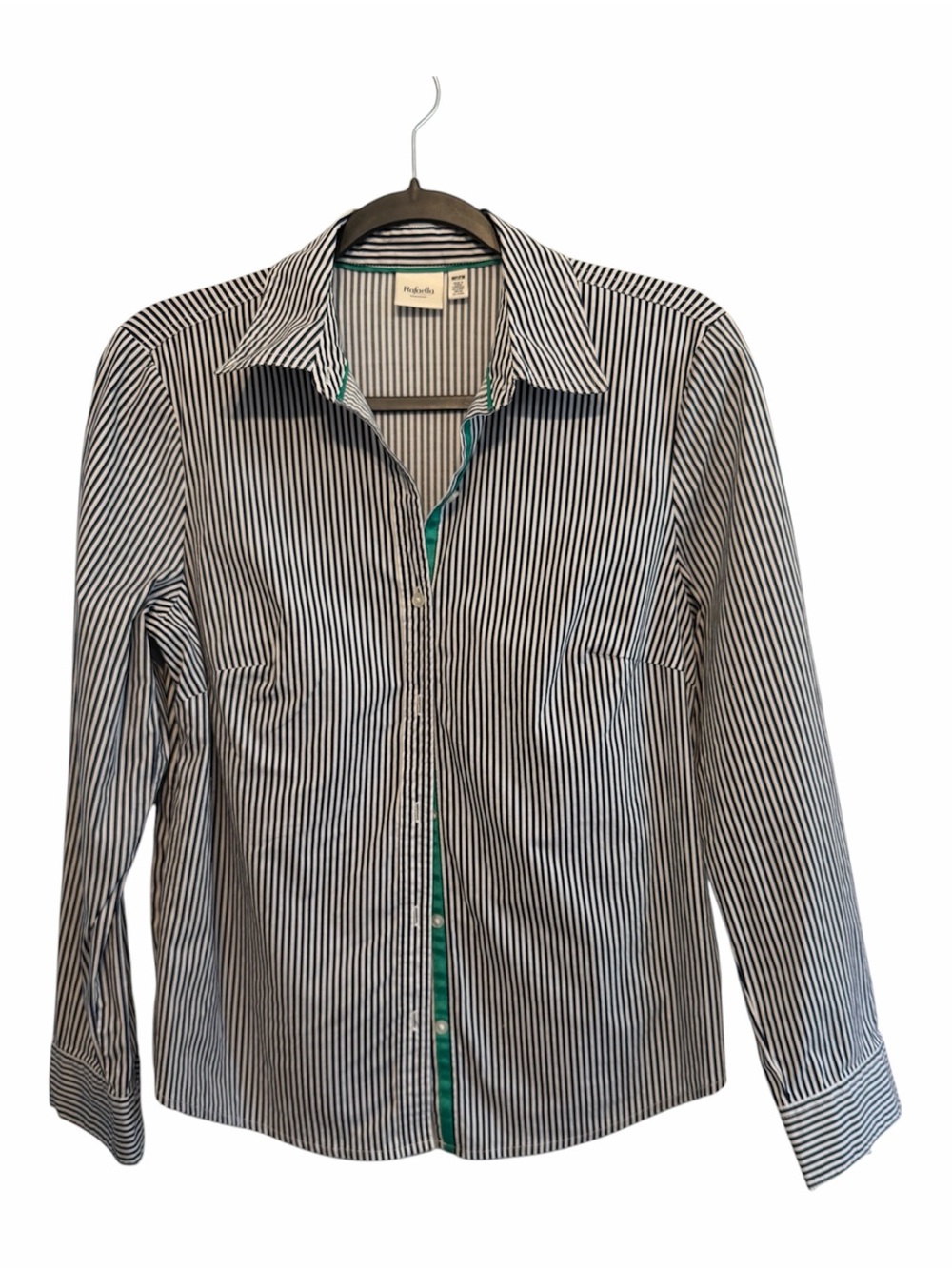 Rafaella Striped Button-Down Shirt with Green Trim
